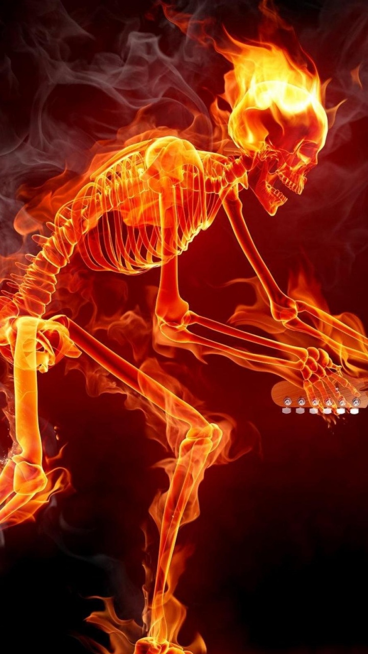 Обои гитара, пламя, тепло, огонь, графика в разрешении 720x1280