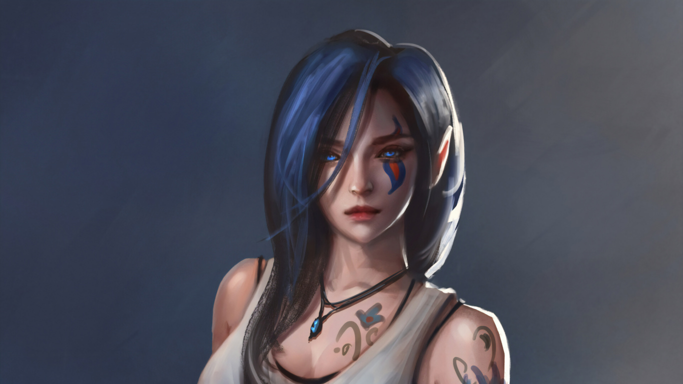 Обои характер, арт, волосы, лицо, кожа в разрешении 1366x768