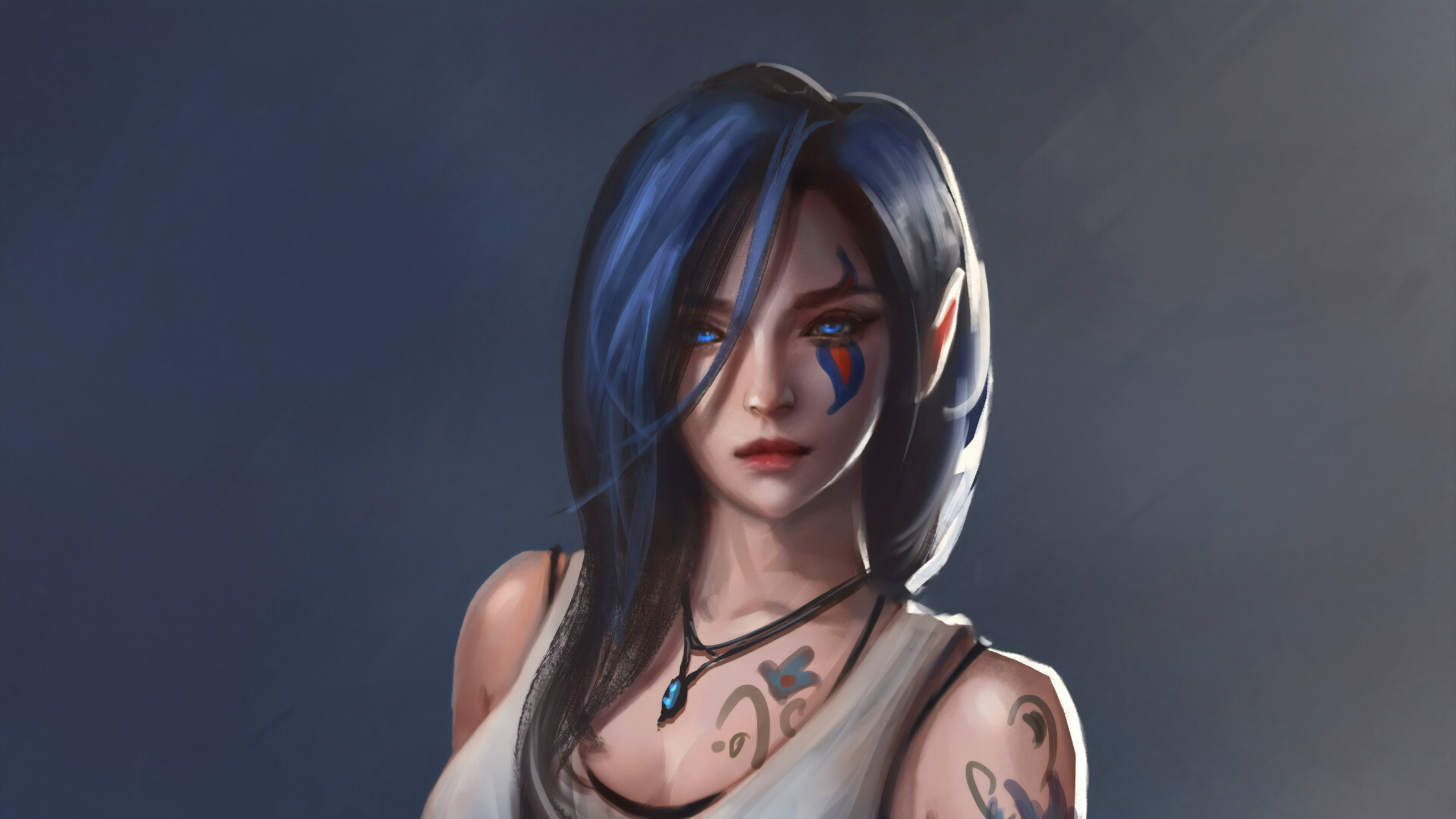 Обои характер, арт, волосы, лицо, кожа в разрешении 2560x1440