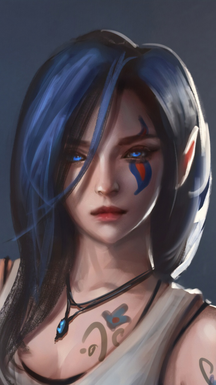 Обои характер, арт, волосы, лицо, кожа в разрешении 720x1280