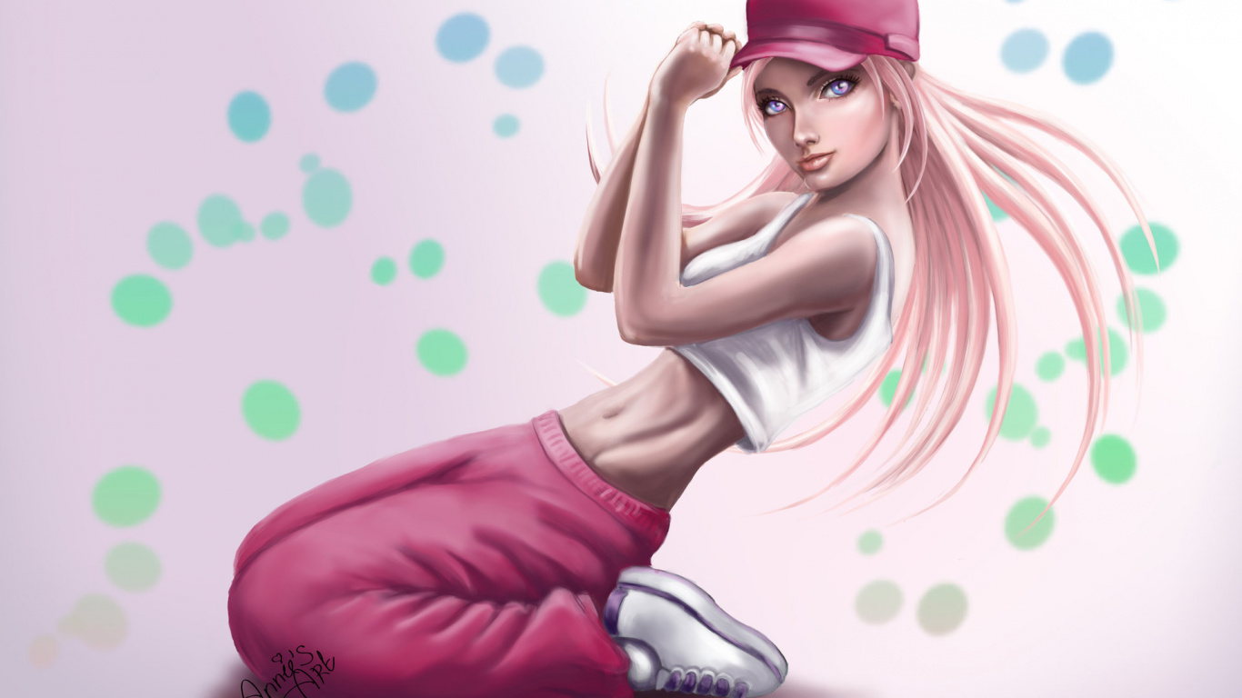 Обои мультфильм, иллюстрация, рисование, розовый, аниме в разрешении 1366x768