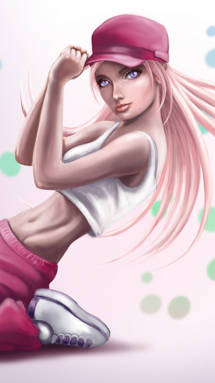 Обои мультфильм, иллюстрация, рисование, розовый, аниме в разрешении 720x1280