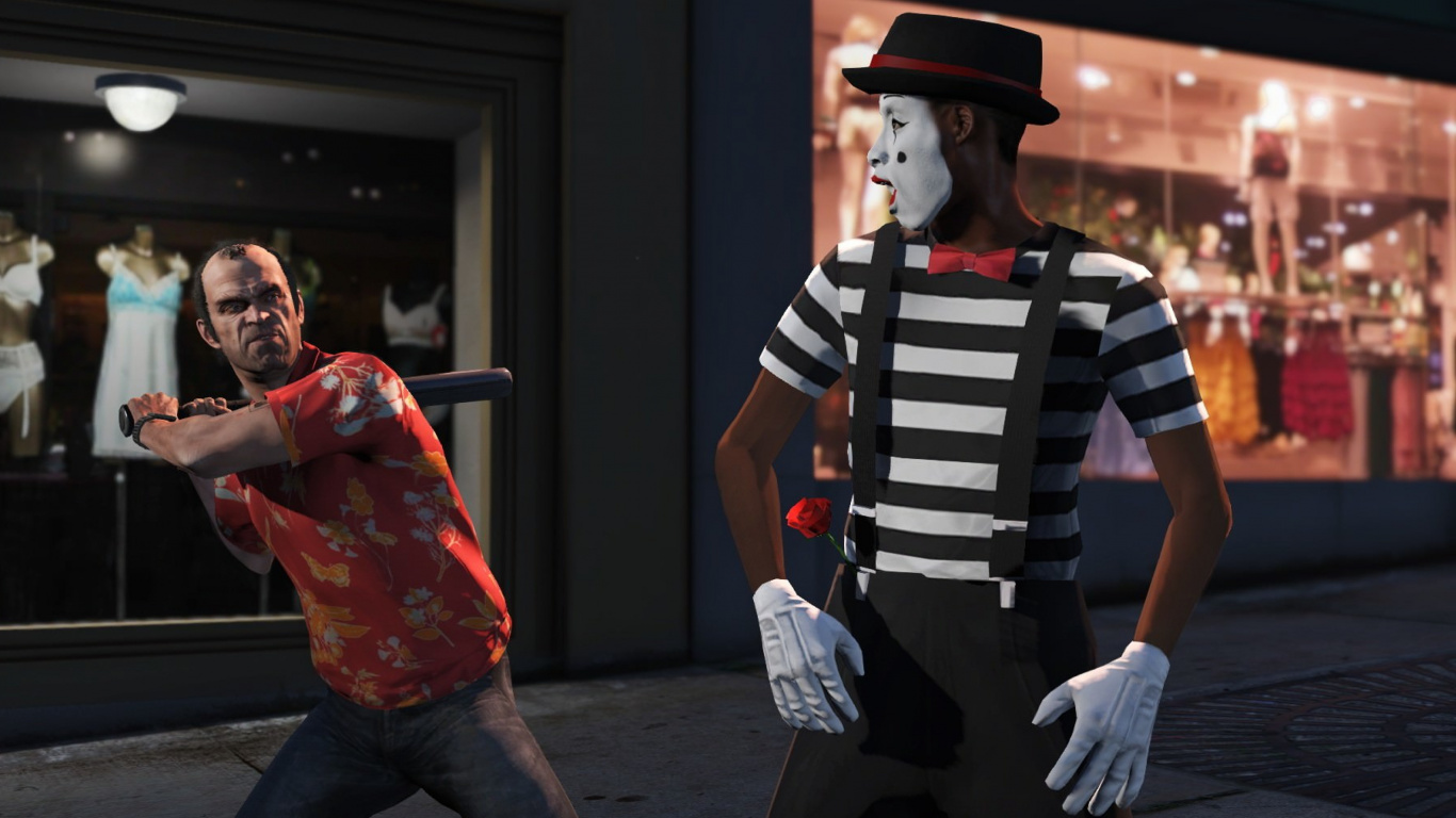 Обои grand theft auto v, Тревор Филипс, grand theft auto online, Рокстар игры, костюм в разрешении 1366x768