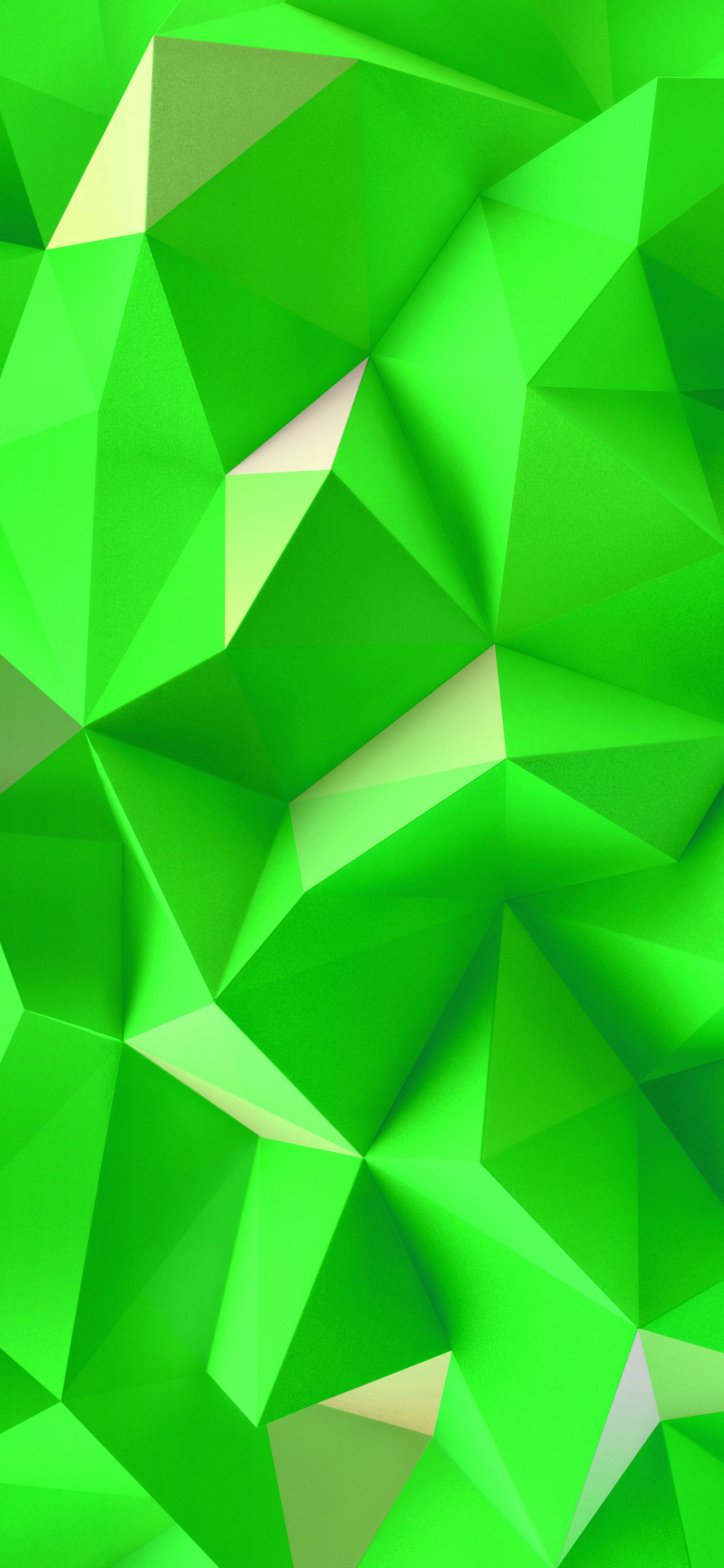 Обои зеленый, узор, симметрия, треугольник, линия в разрешении 1125x2436