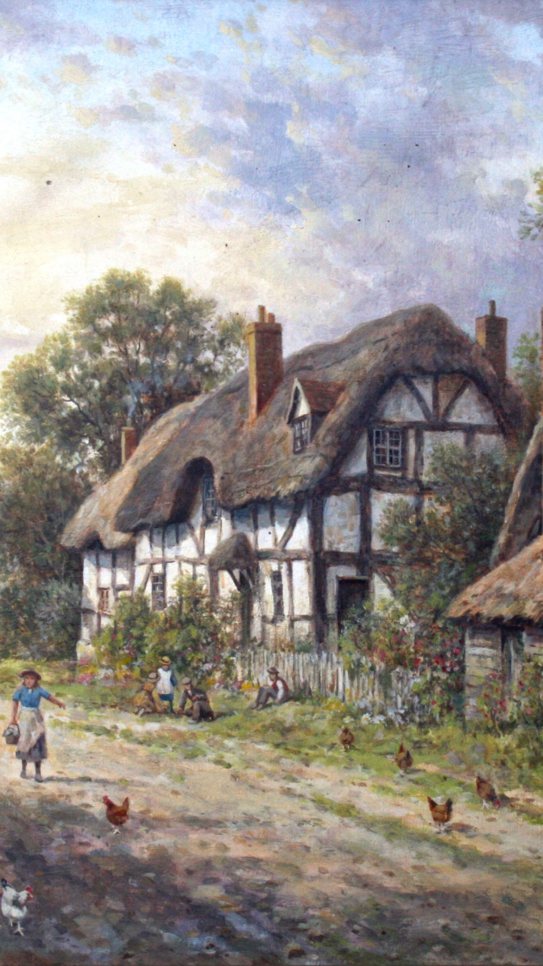 Обои коттедж, Хаус, деревня, живопись, сельский район в разрешении 1080x1920