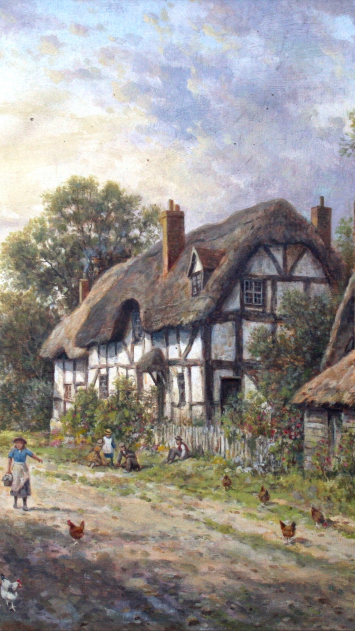 Обои коттедж, Хаус, деревня, живопись, сельский район в разрешении 720x1280