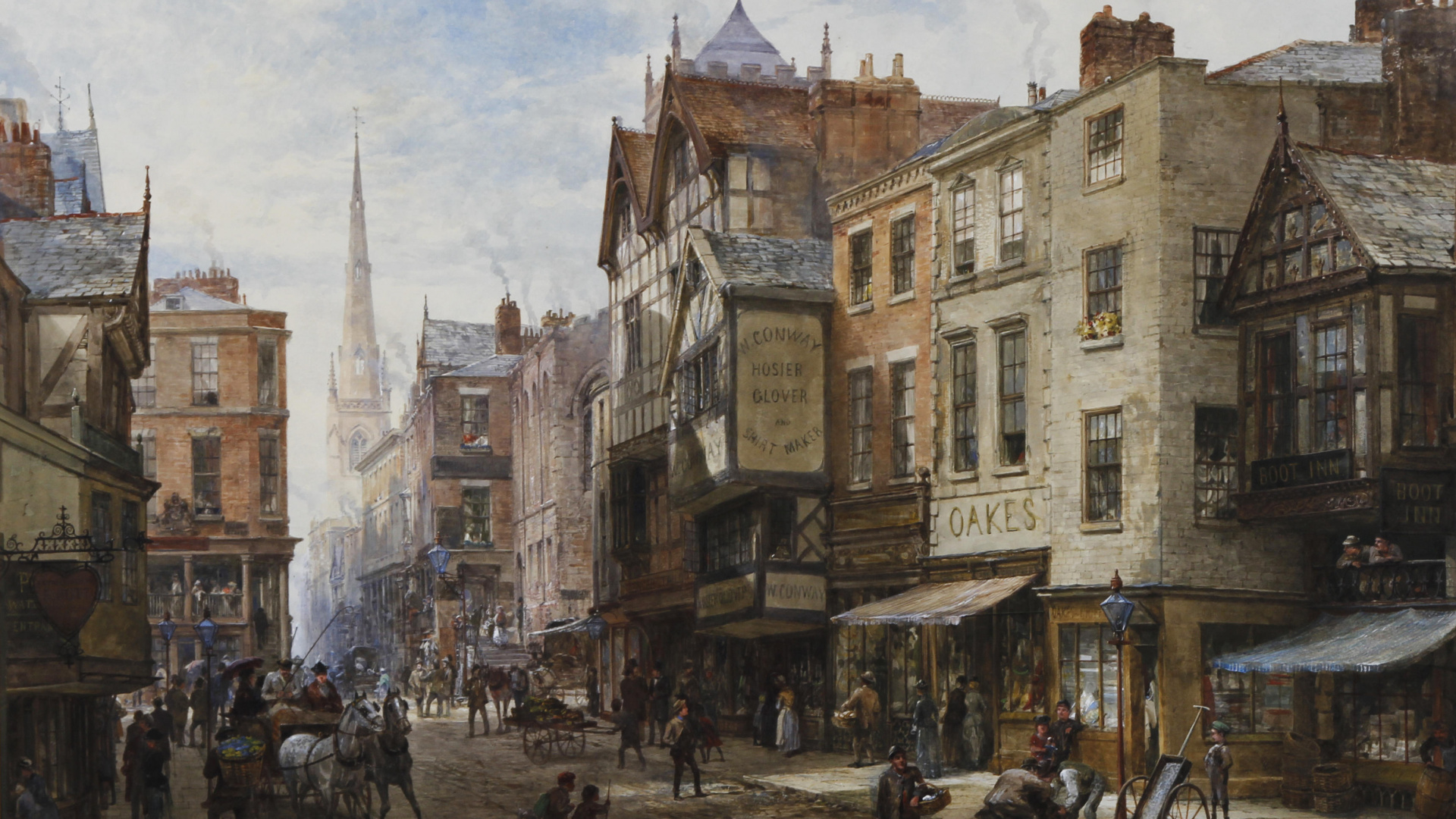 Обои история, живопись, городок, город, здание в разрешении 1920x1080