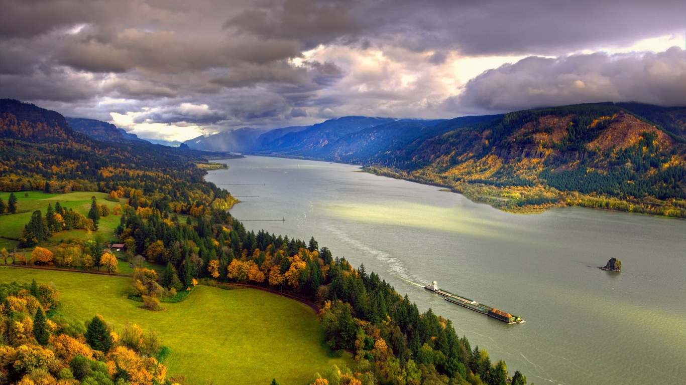 Обои река Колумбия, Малтнома-Фолс, Худ-Ривер, природа, нагорье в разрешении 1366x768