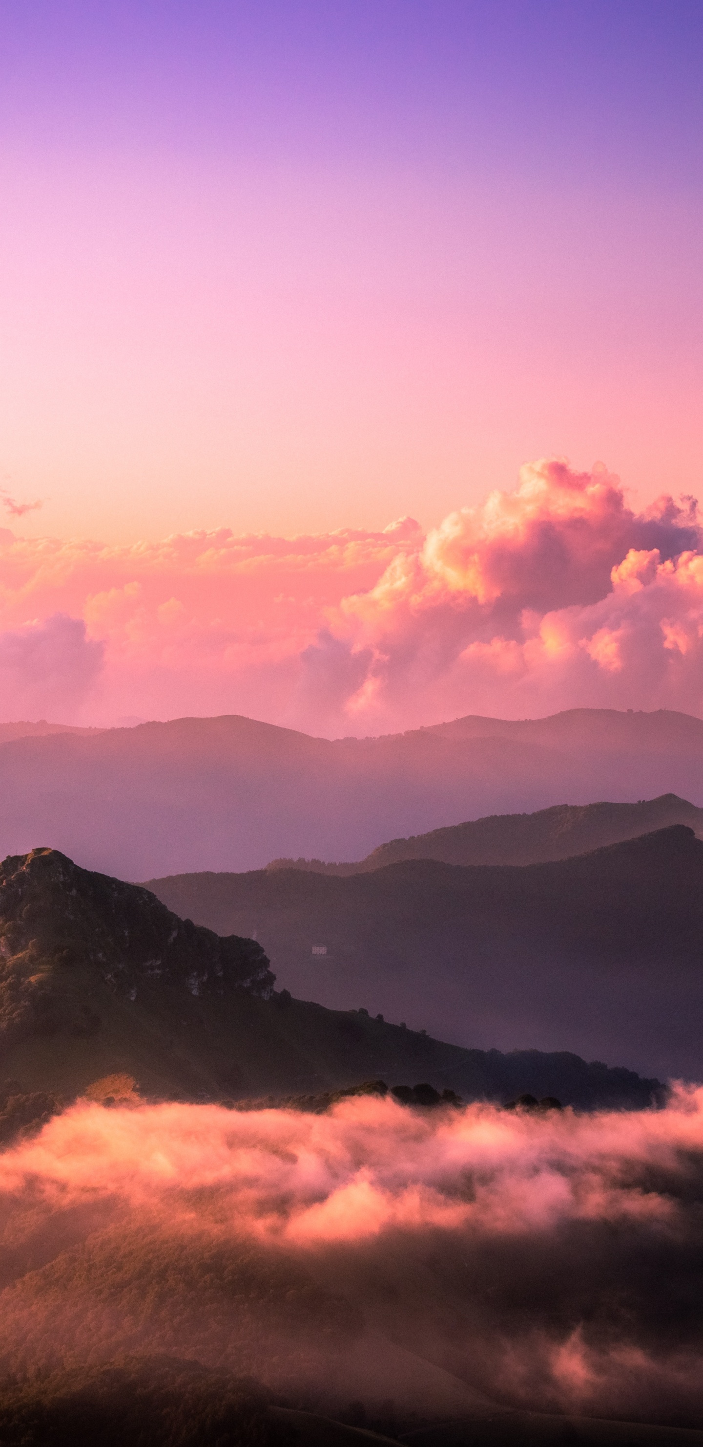 Обои облако, природа, послесвечение, горный рельеф, гора в разрешении 1440x2960