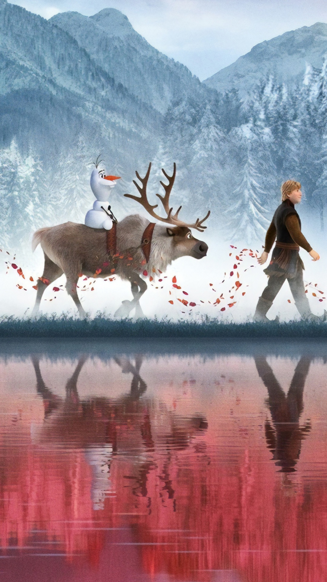Обои Эльза, Анна, замороженные, природа, Северный олень в разрешении 1080x1920