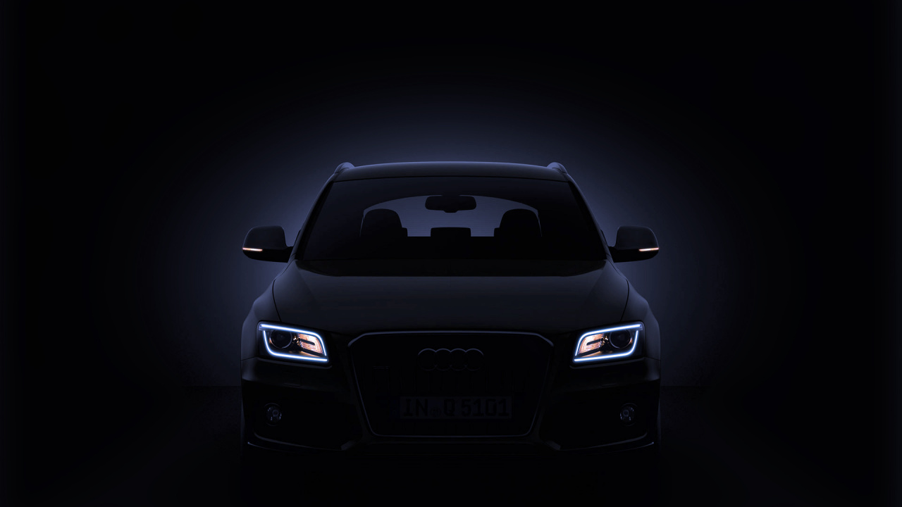 Обои audi, черный, свет, вид спереди, Ауди q7 в разрешении 1280x720
