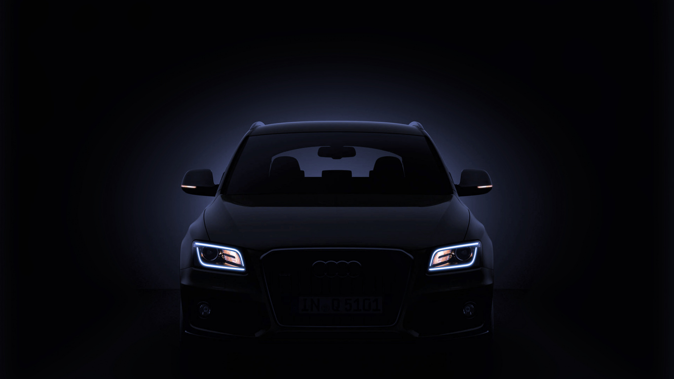 Обои audi, черный, свет, вид спереди, Ауди q7 в разрешении 1366x768