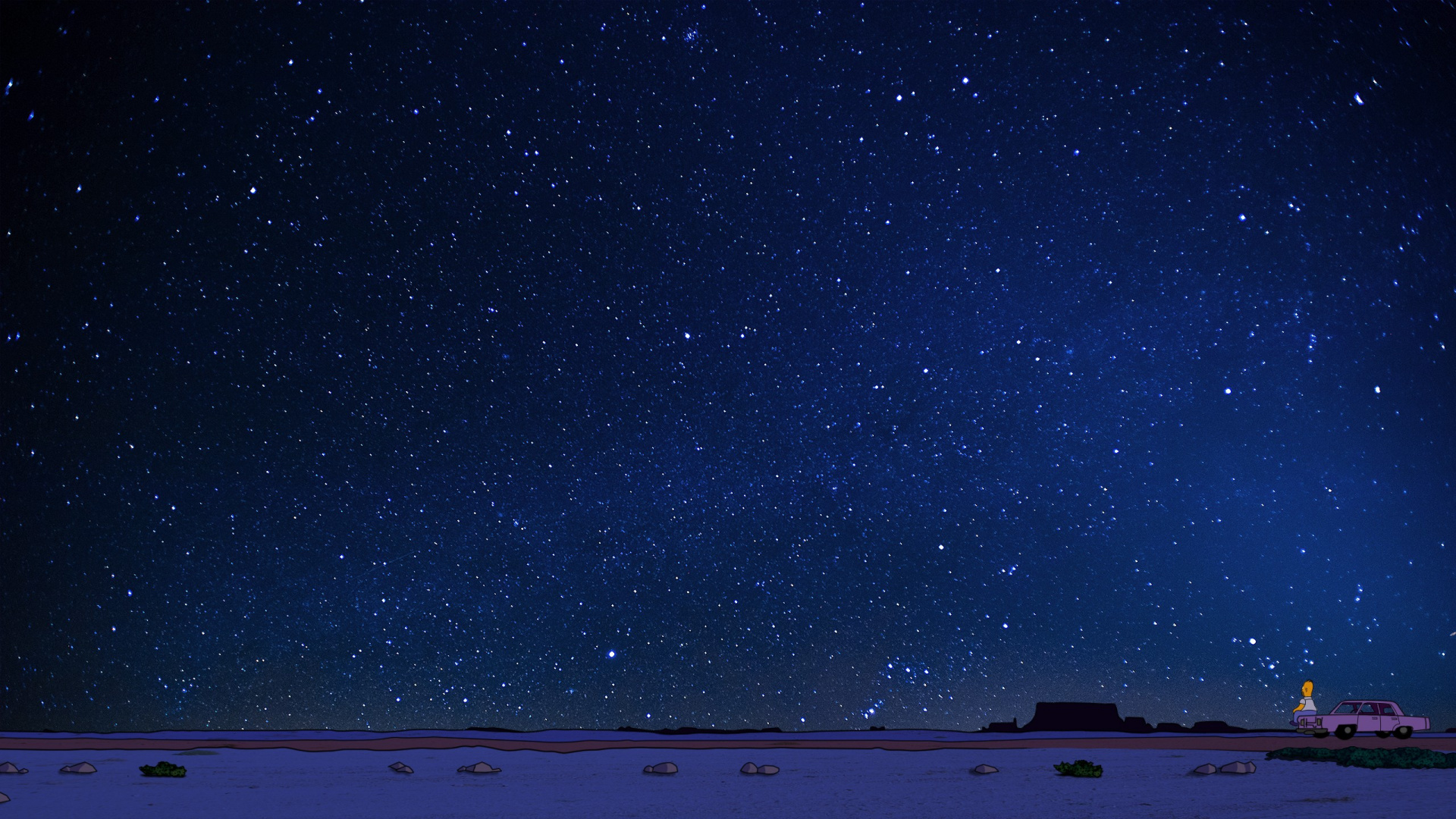 Обои Гомер Симпсон, звезда, синий, ночь, атмосфера в разрешении 1920x1080