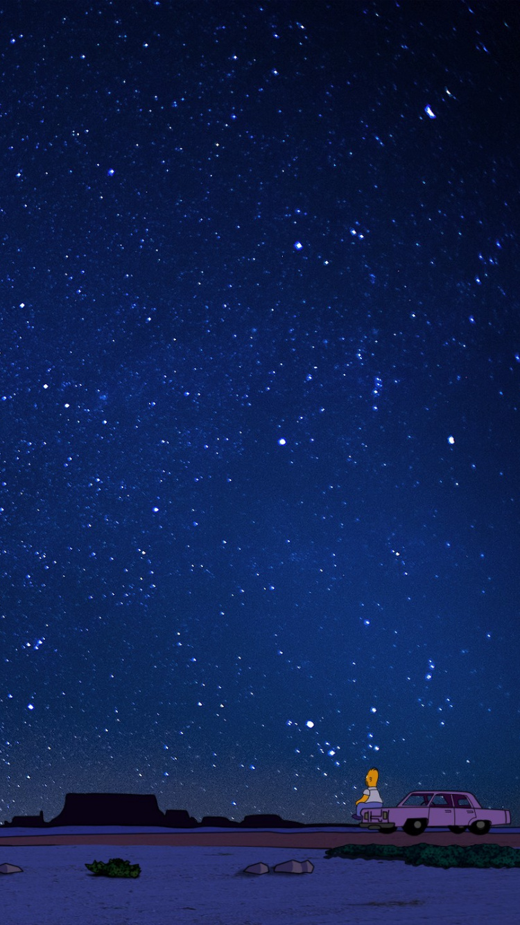 Обои Гомер Симпсон, звезда, синий, ночь, атмосфера в разрешении 750x1334