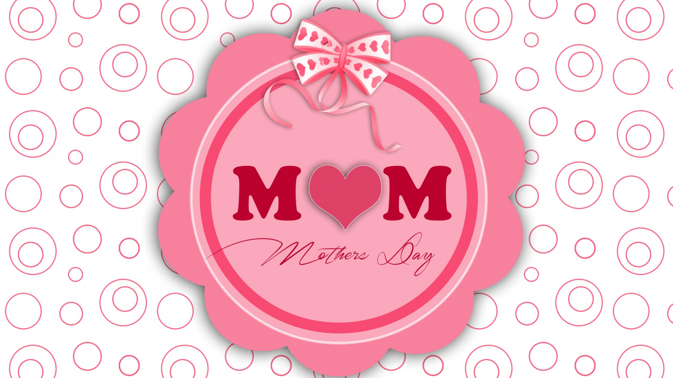 Обои День Матери, розовый, текст, сердце, картинка в разрешении 1366x768