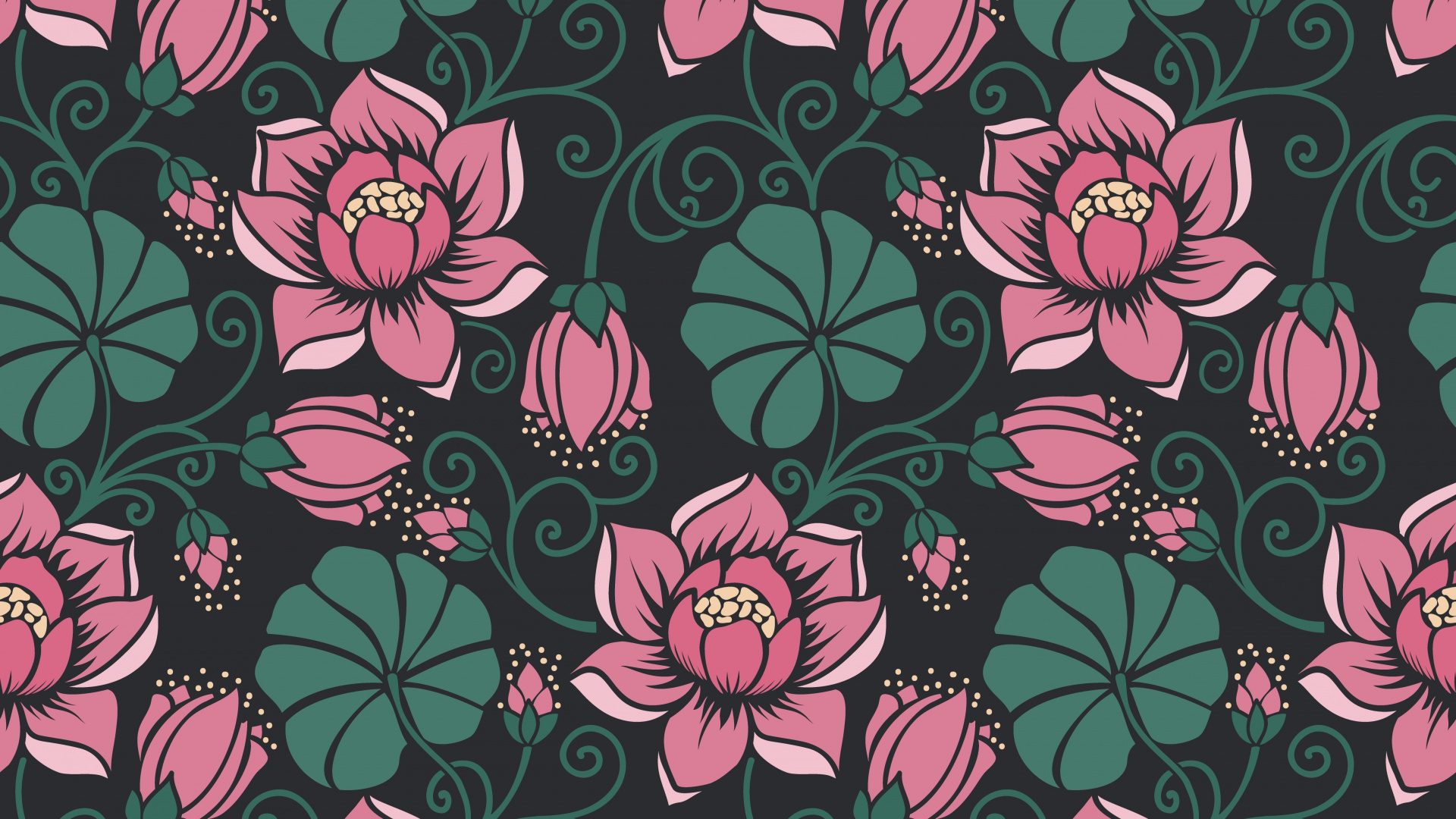 Обои узор, орнамент, цветок, цветочный дизайн, зеленый в разрешении 1920x1080