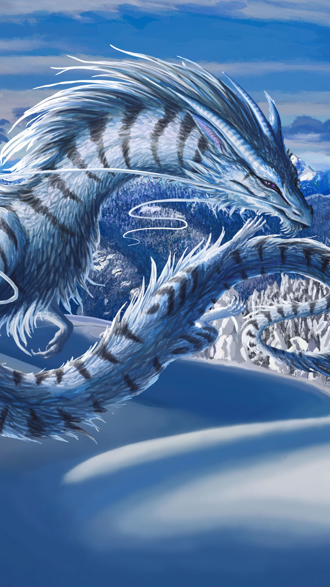 Обои зимний дракон, дракон, арт, живопись, зима в разрешении 1080x1920