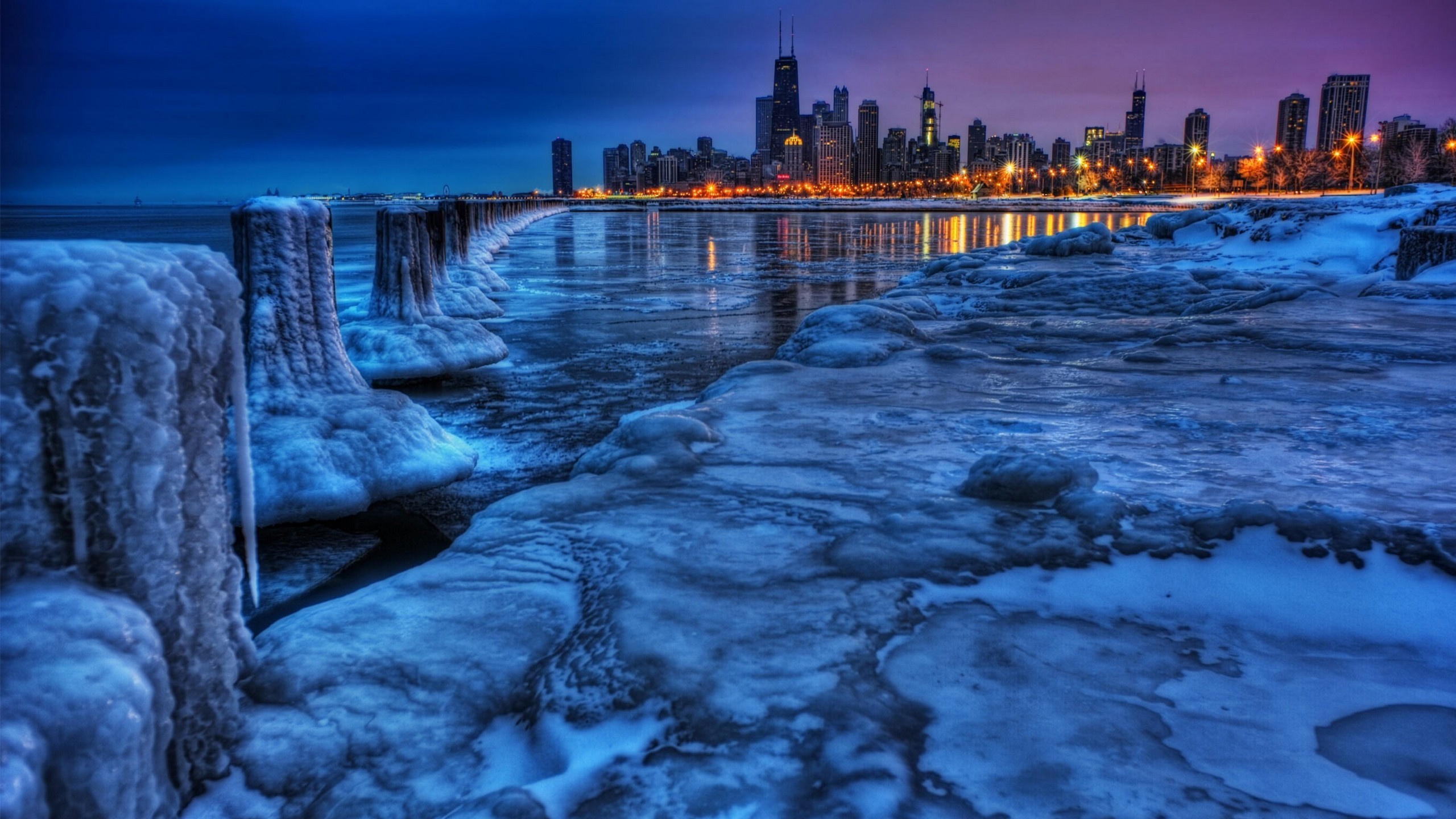 Обои Чикаго, природа, городской пейзаж, вода, отражение в разрешении 2560x1440