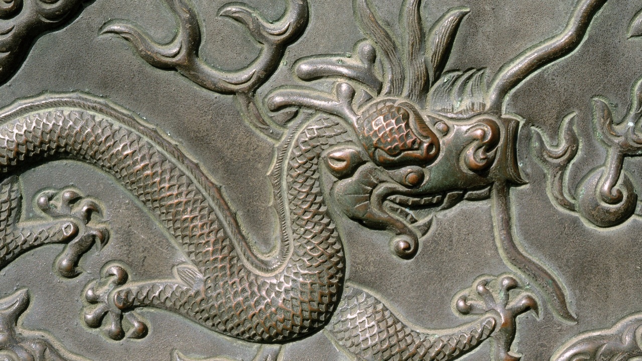 Обои дракон, облегчение, резьба по камню, резьба, металл в разрешении 1280x720