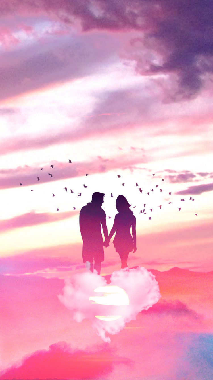 Обои облако, розовый, атмосфера, аниме, горизонт в разрешении 750x1334