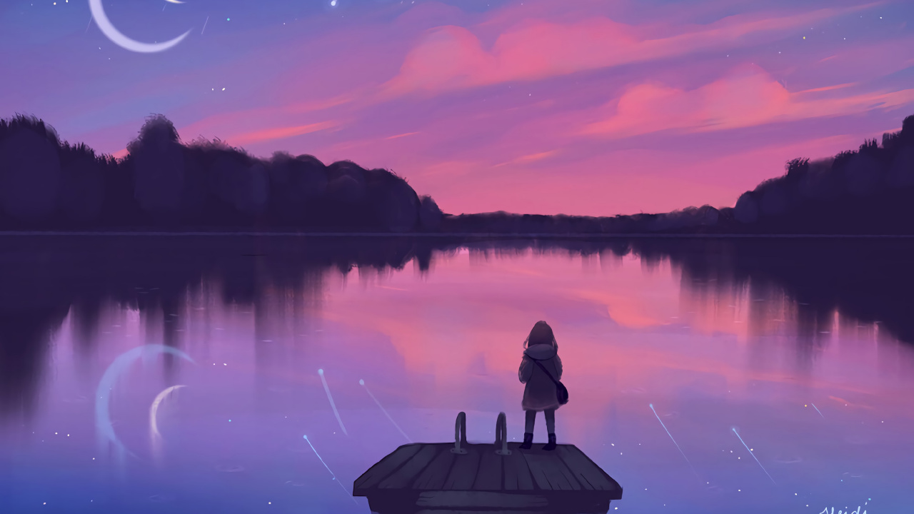 Обои арт, природа, отражение, пурпур, ночь в разрешении 1280x720