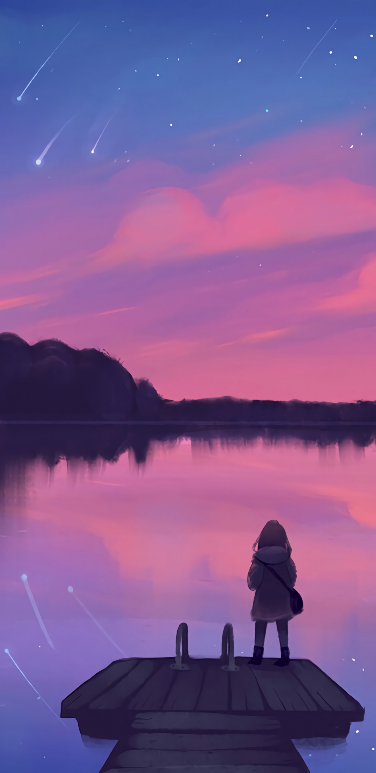 Обои арт, природа, отражение, пурпур, ночь в разрешении 1440x2960