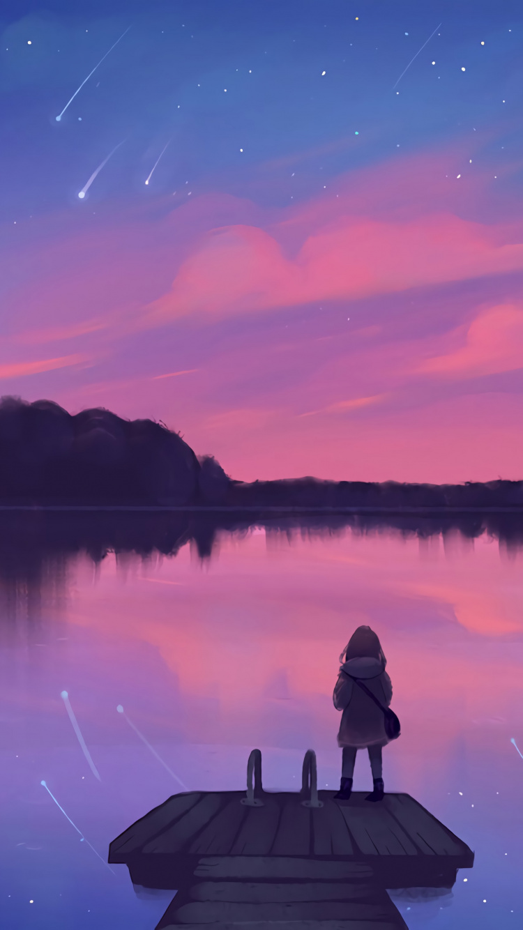 Обои арт, природа, отражение, пурпур, ночь в разрешении 750x1334