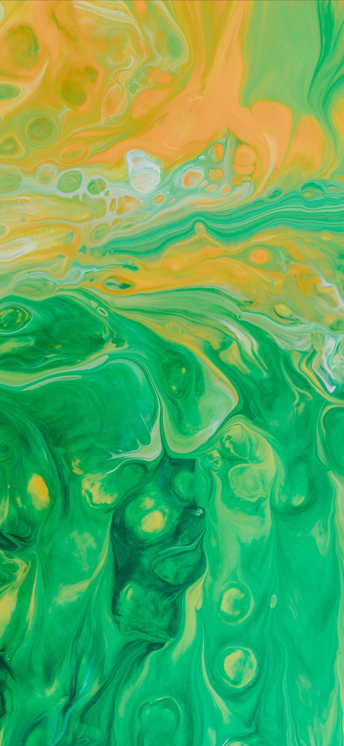 Обои живопись, акриловая краска, акварельная живопись, зеленый, вода в разрешении 1125x2436