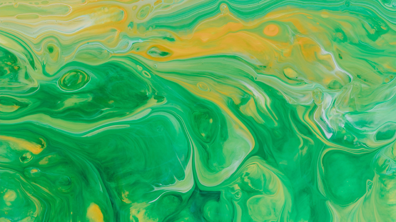 Обои живопись, акриловая краска, акварельная живопись, зеленый, вода в разрешении 1280x720