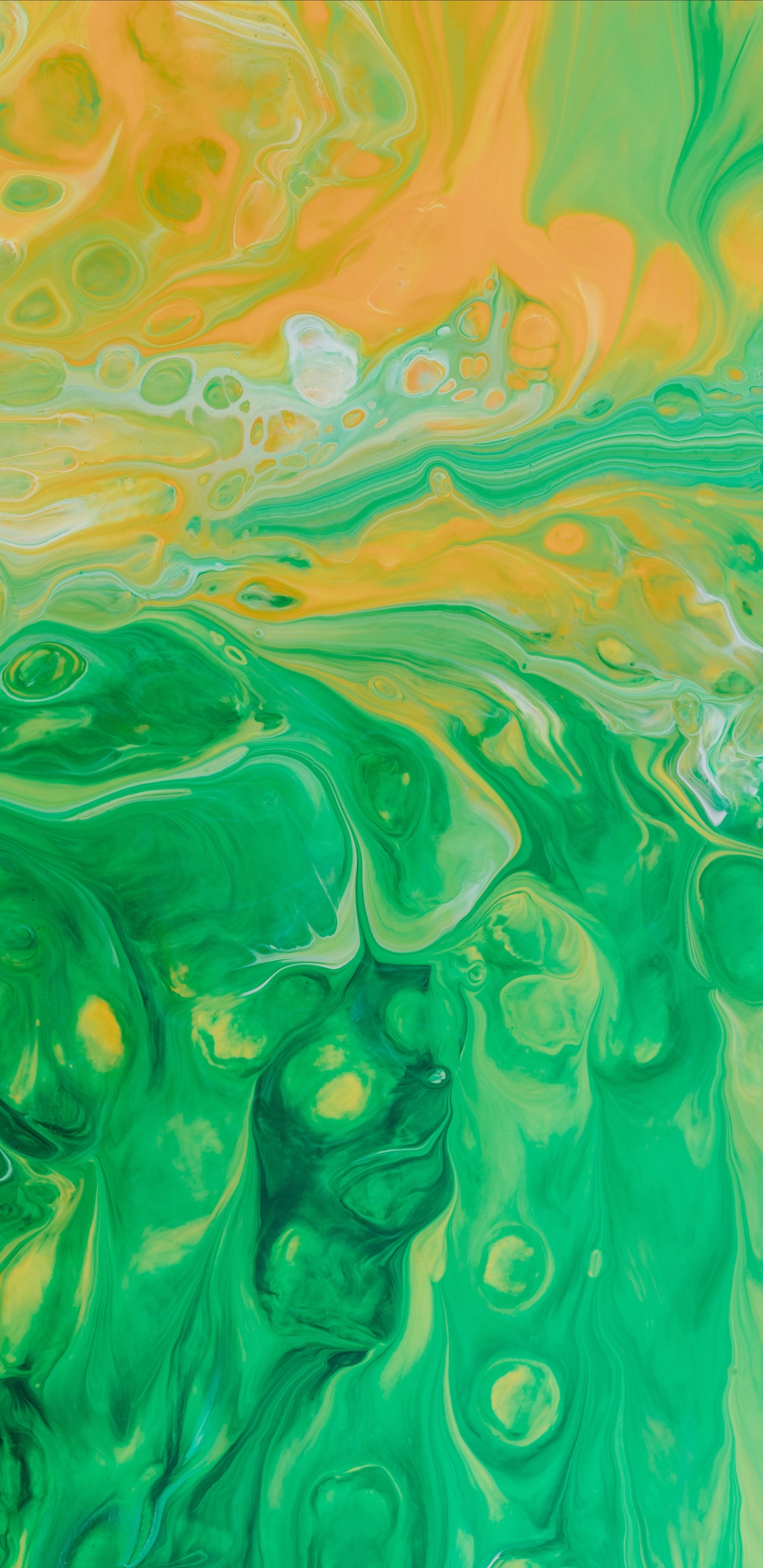 Обои живопись, акриловая краска, акварельная живопись, зеленый, вода в разрешении 1440x2960