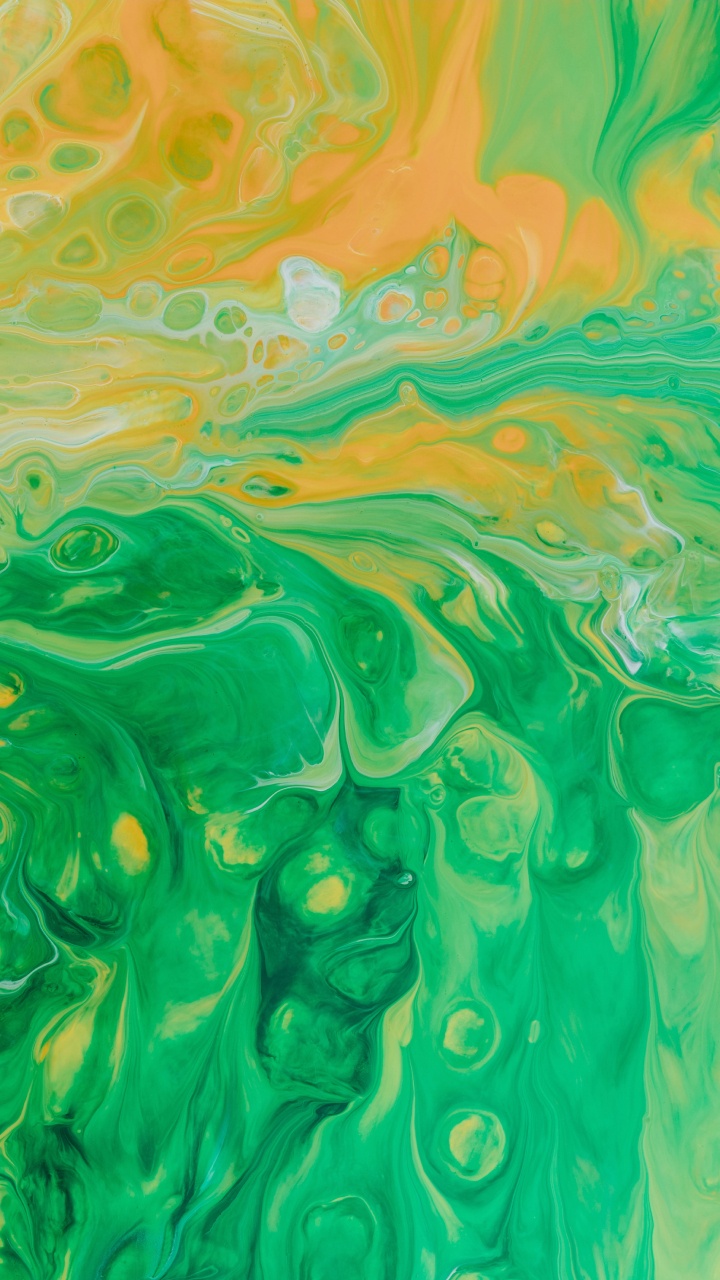 Обои живопись, акриловая краска, акварельная живопись, зеленый, вода в разрешении 720x1280