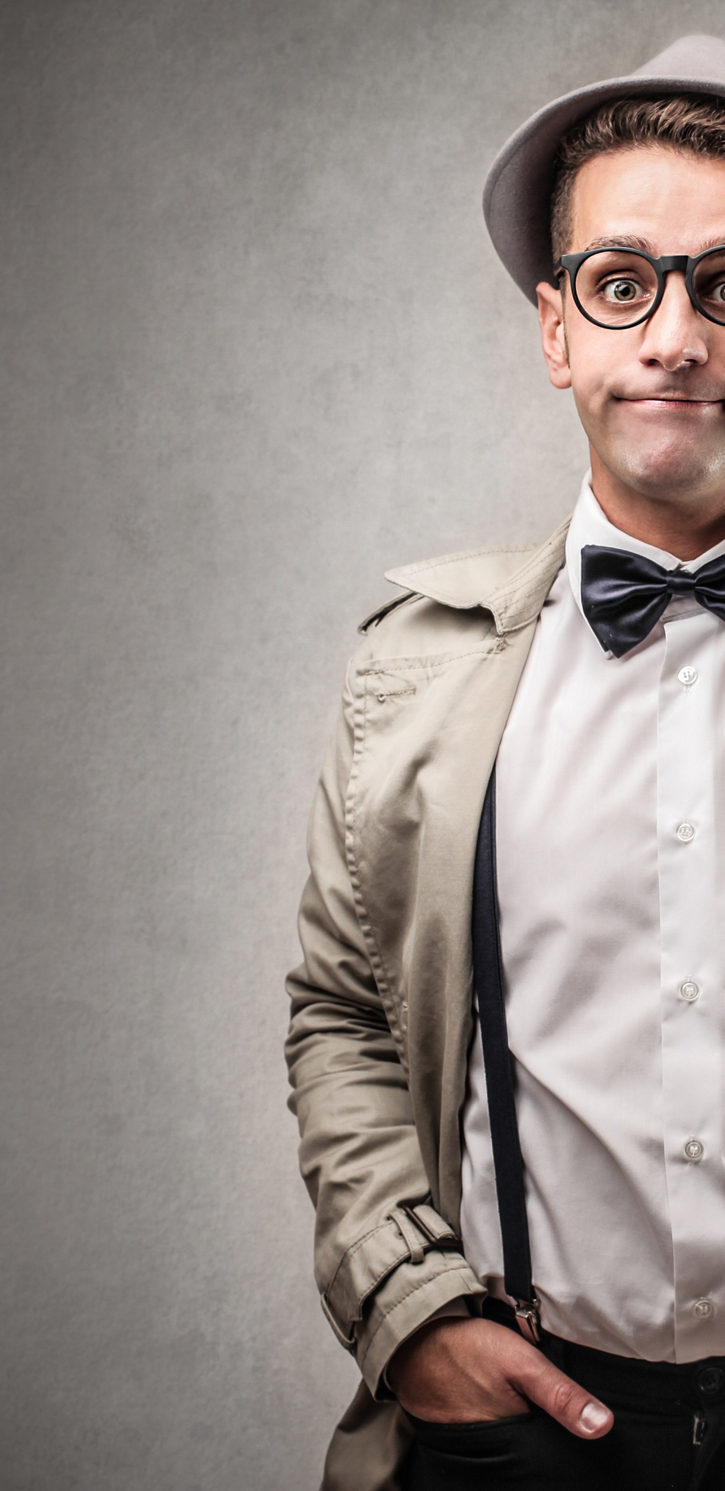 Обои шляпа, галстук, очки, фэшн, верхняя одежда в разрешении 1440x2960