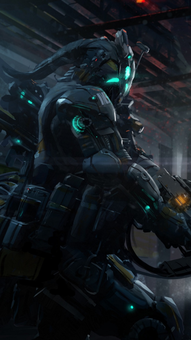 Обои фантастика воин, Научная фантастика, киборг, компьютерная игра, шутер в разрешении 750x1334