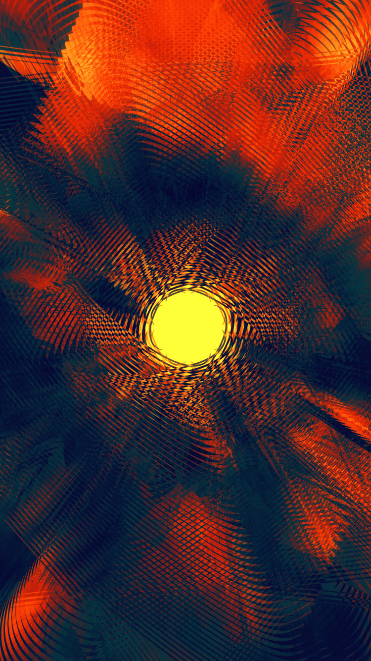 Обои фрактальное искусство, синий, красный цвет, Апельсин, свет в разрешении 750x1334