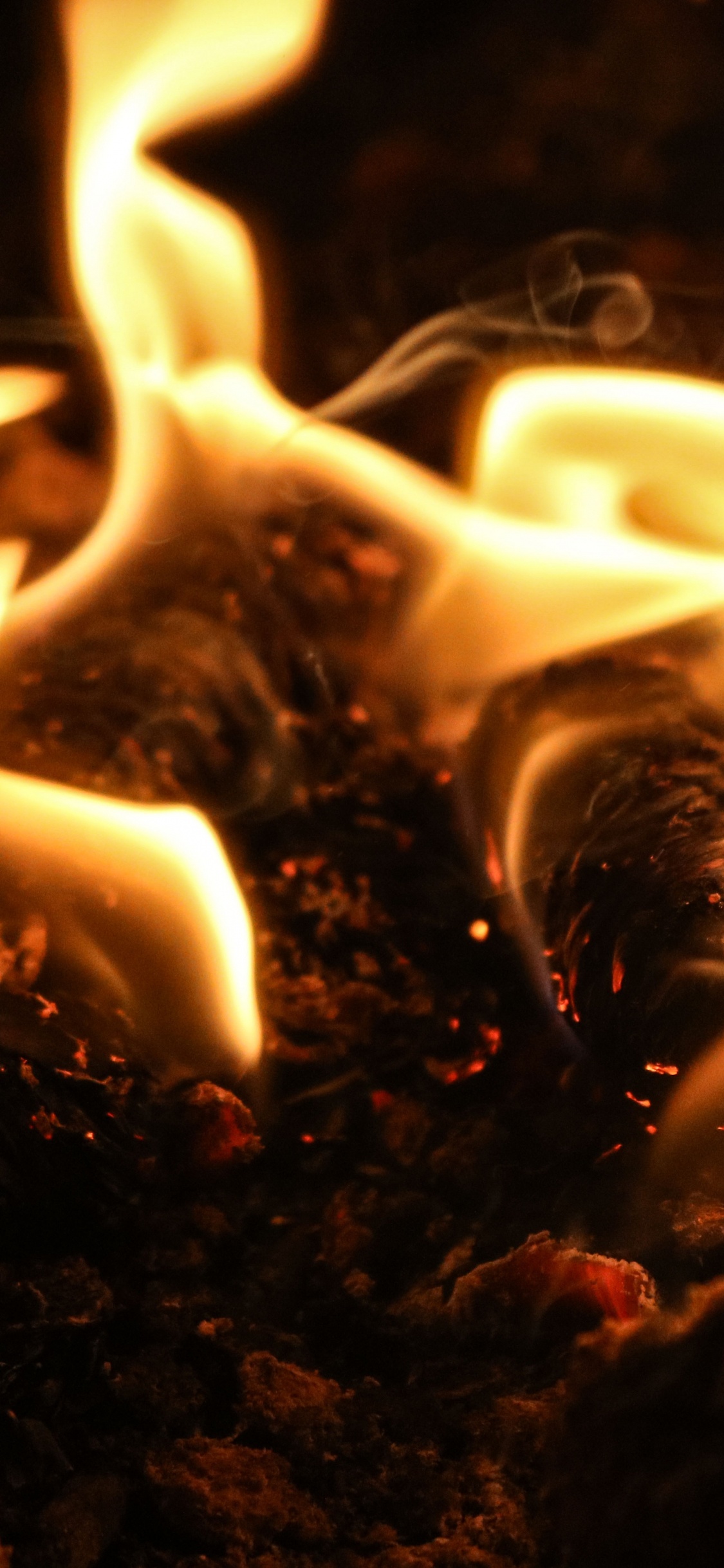 Обои пламя, огонь, тепло, костер, свет в разрешении 1125x2436