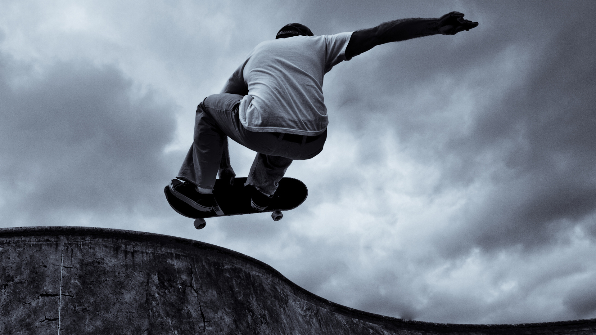 Обои скейтбординг, скейтборд, Скейтпарк, скейтбордист, экстремальный вид спорта в разрешении 1920x1080