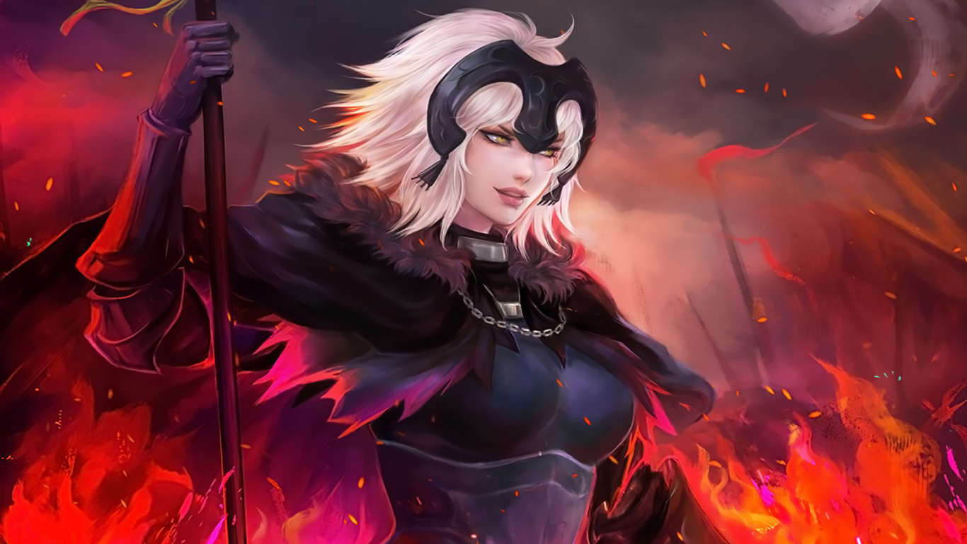 Обои Жанна дАрк, аниме, демон, иллюстрация, длинные волосы в разрешении 1366x768