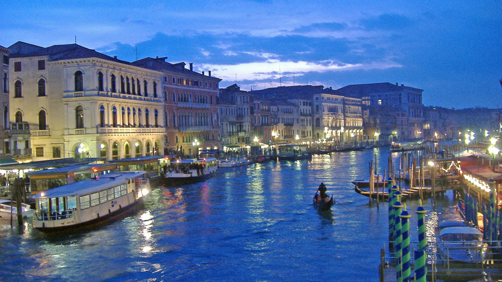 Обои Гранд-канал, мост Риальто, путешествие, гондола, перевозка воды в разрешении 1920x1080