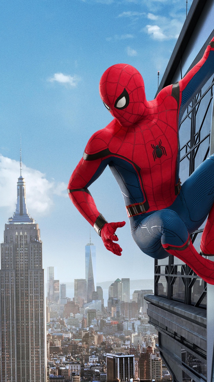 Обои человек-паук, чудо человек-паук майл моралес, комиксы Марвел, здание, облако в разрешении 720x1280