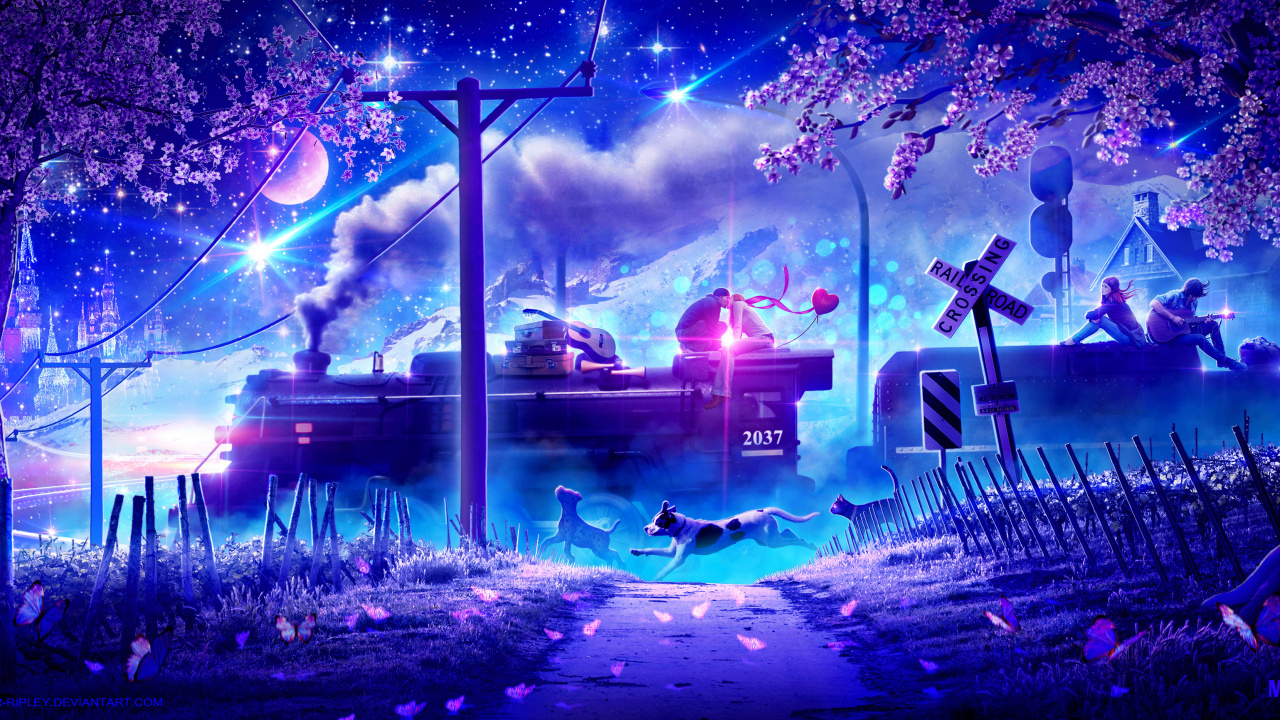 Обои графический дизайн, электрик, космос, иллюстрация, этап в разрешении 1280x720