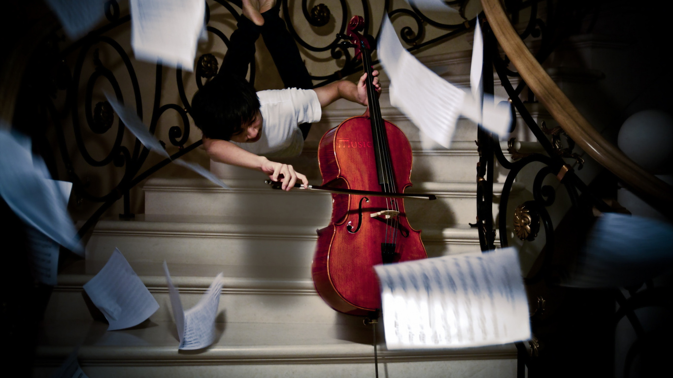 Обои виолончель, скрипка, струнный инструмент, архитектура, музыка в разрешении 1366x768