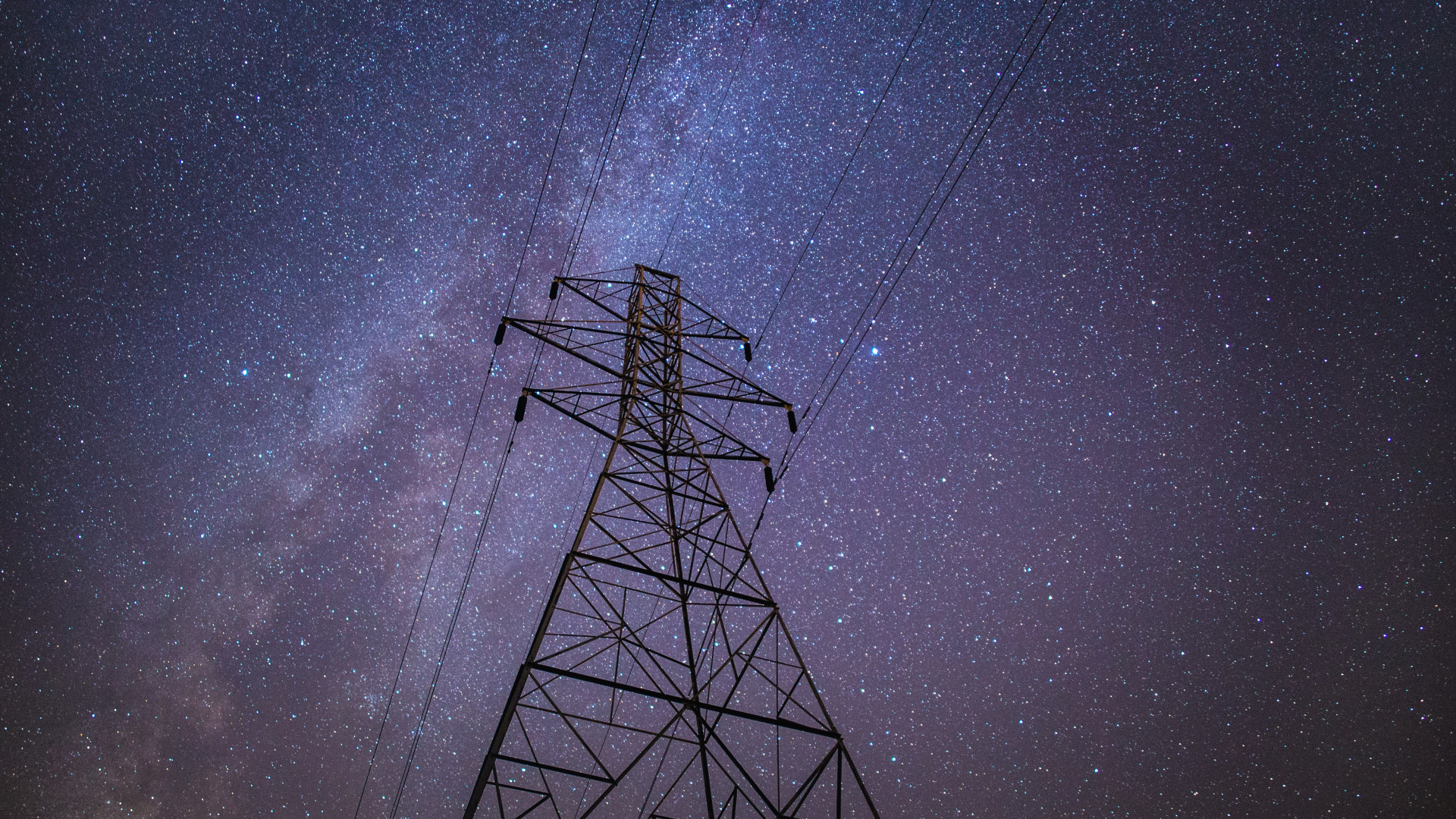 Обои воздушной линии электропередач, башня передачи, электричество, электроэнергия, ночь в разрешении 1920x1080