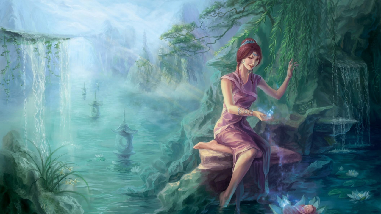 Обои живопись, арт, мифология, иллюстрация, акварельные краски в разрешении 1280x720