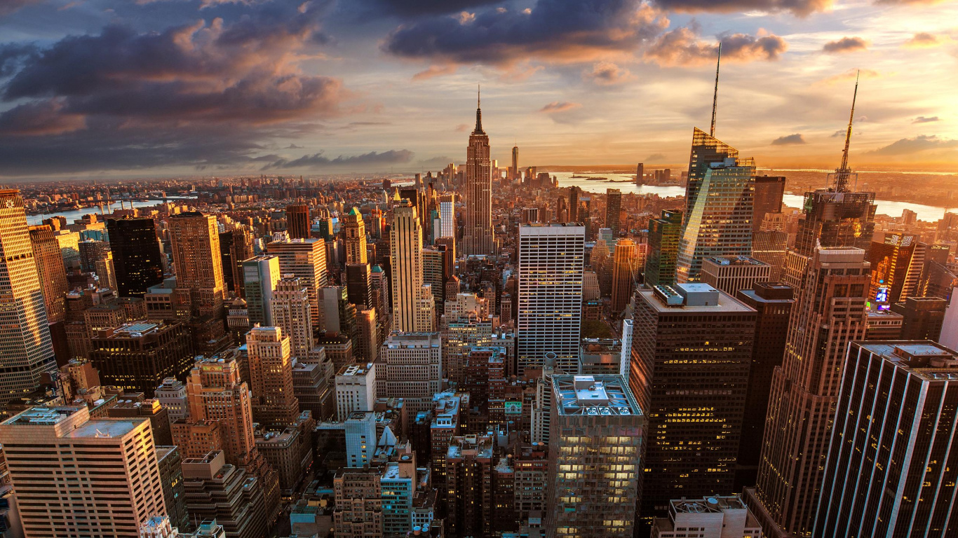 Обои город, городской пейзаж, городской район, метрополия, линия горизонта в разрешении 1366x768