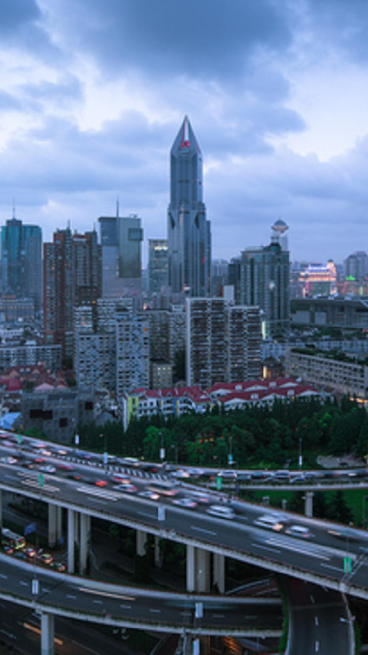 Обои Шанхай, архитектура, городской пейзаж, городской район, город в разрешении 750x1334