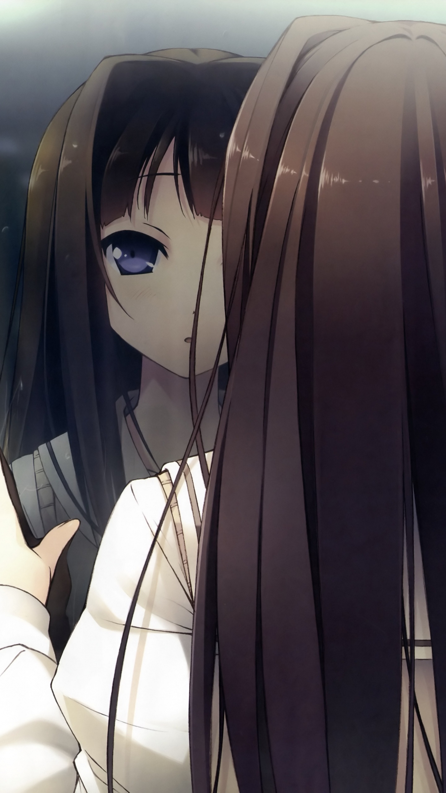 Обои аниме, снимок, каштановые волосы, девушка, арт в разрешении 1440x2560