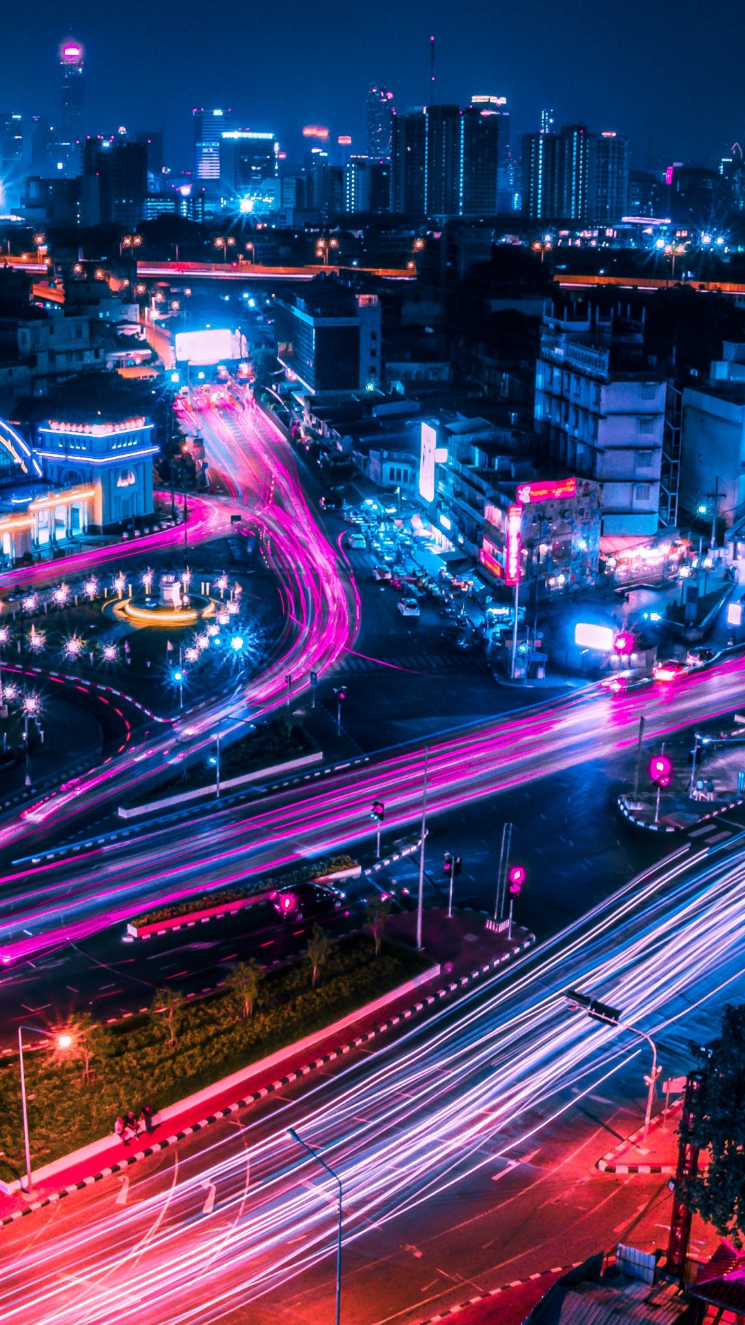 Обои городской пейзаж, ночь, городской район, метрополия, город в разрешении 1080x1920