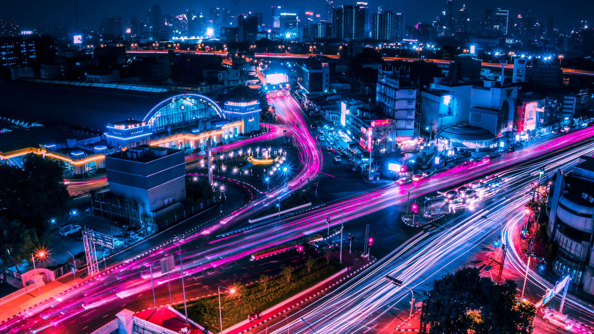 Обои городской пейзаж, ночь, городской район, метрополия, город в разрешении 1920x1080