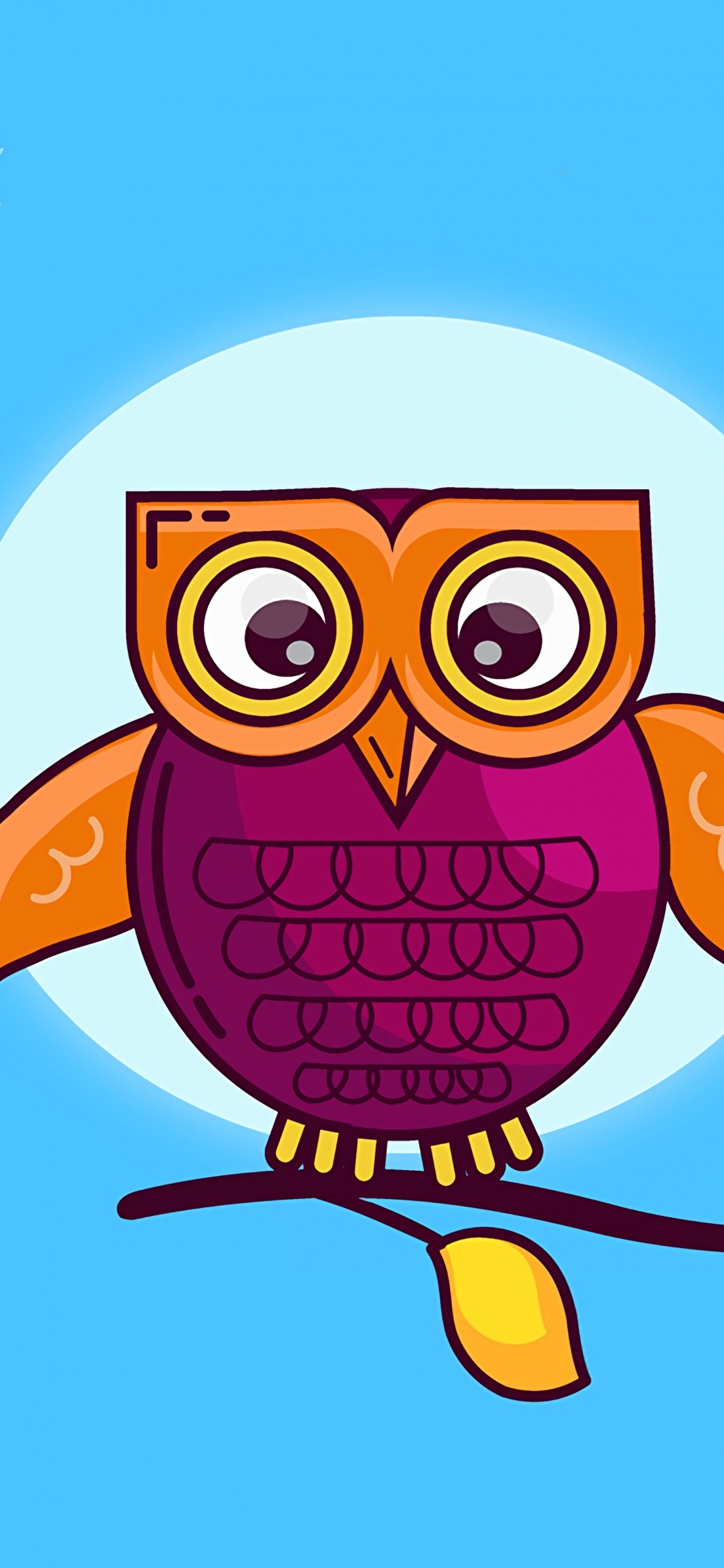 Обои сова, мультфильм, птица, хищная птица, иллюстрация в разрешении 1125x2436