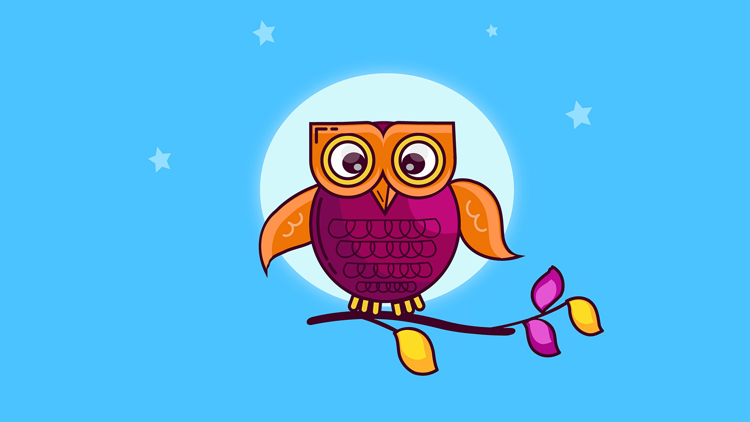 Обои сова, мультфильм, птица, хищная птица, иллюстрация в разрешении 2560x1440